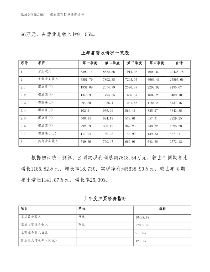 螺旋槳項目投資建議書